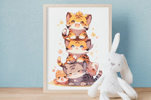 Nursery Wall Art Prints - Instant Digital Download, Printable Wall Art for Kids - Tiger Pile Nursery Decor